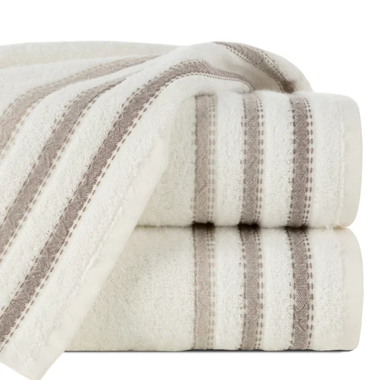 Ręcznik IRENE z puszystej bawełny podkreślony paseczkami - 70 x 140 cm - kremowy