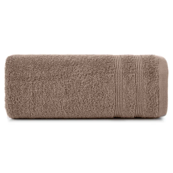 Ręcznik ALINE klasyczny z bordiurą w formie tkanych paseczków - 30 x 50 cm - brązowy