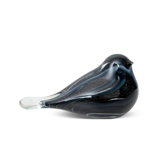 Ptaszek DAKOTA - ręcznie wykonana figurka dekoracyjna ze szkła artystycznego - 16 x 8 x 10 cm - granatowy