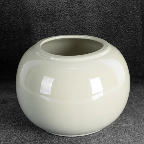 Osłonka ceramiczna na donicę SIMONA z perłowym połyskiem - ∅ 22 x 16 cm - perłowy