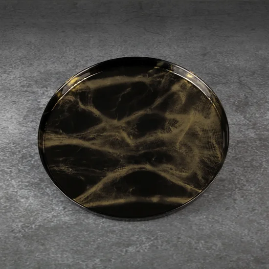 Patera ADA ze szkła artystycznego ze złotym marmurowym wzorem - ∅ 28 x 2 cm - czarny