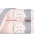 Ręcznik z żakardową bordiurą zdobioną drobnymi kwiatuszkami - 70 x 140 cm - różowy 1
