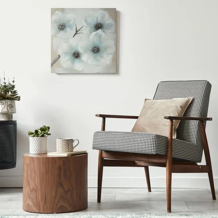 Obraz BLOOM ręcznie malowany na płótnie niebieskie kwiaty Obraz BLOOM ręcznie malowany na płótnie niebieskie kwiaty - 60 x 60 cm