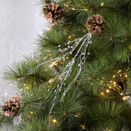 Gałązka dekoracyjna świąteczna z koralikami - 85 cm - srebrny