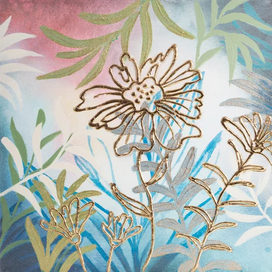 Obraz MOMENTS ręcznie malowane na płótnie fantazyjne kwiaty i gałązki - 60 x 60 cm - wielokolorowy