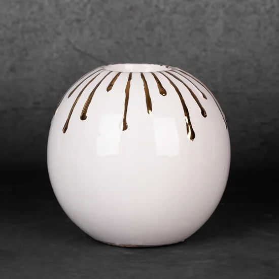 Świecznik ceramiczny LUIS z motywem cieknącej złotej farby - ∅ 12 x 11 cm - biały