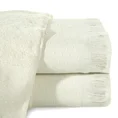 Ręcznik bawełniany z żakardową bordiurą i frędzlami - 70 x 140 cm - kremowy 1