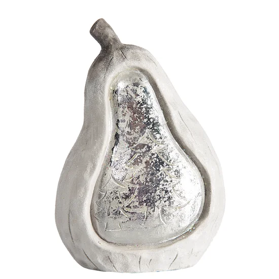 Figurka ceramiczna PEAR błyszcząca srebrzysta gruszka - 11 x 6 x 16 cm - srebrny