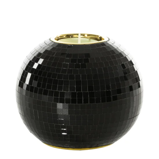 Świecznik dekoracyjny z glinki ceramicznej - ∅ 12 x 10 cm - czarny
