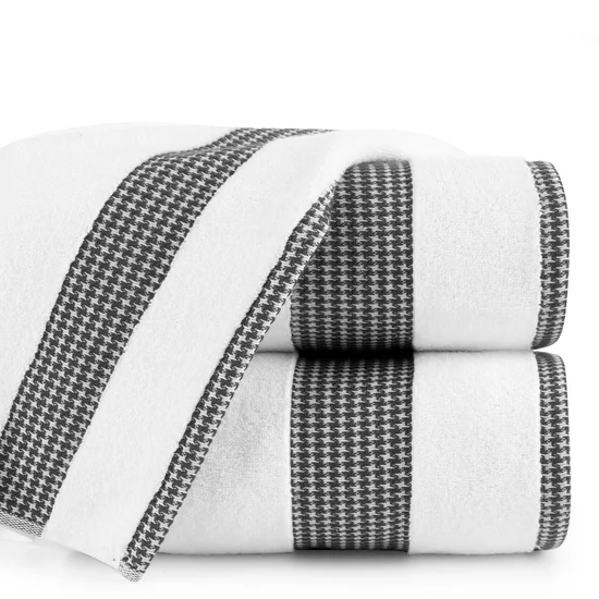 Ręcznik ROANA z ozdobną żakardową bordiurą w pepitkę - 70 x 140 cm - biały