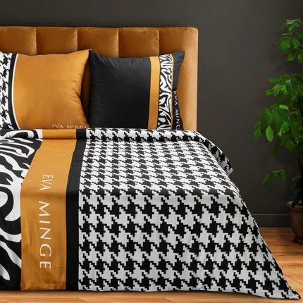 EVA MINGE Komplet pościeli EVA 06 z najwyższej jakości makosatyny bawełnianej z designerskim nadrukiem łączący elegancką pepitę z wzorem zwierzęcym EVA MINGE Komplet pościeli EVA 06 z najwyższej jakości makosatyny bawełnianej z designerskim nadrukiem łączący elegancką pepitę z wzorem zwierzęcym - 160 x 200 cm