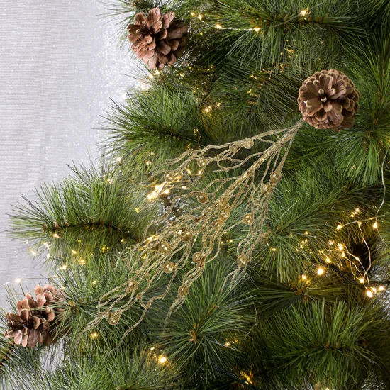 Zimowa gałązka dekoracyjna z kulkami obsypana złotym brokatem - 45 x 20 cm - złoty