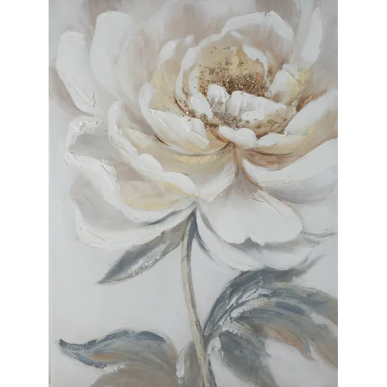 Obraz  PEONY 2 ręcznie malowany na płótnie kwiat podkreślony refleksami złota - 60 x 80 cm - kremowy