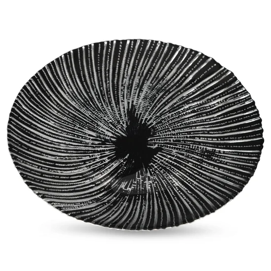 Patera ADINA ze szkła artystycznego czarno-srebrna ze wzorem - ∅ 32 x 3 cm - czarny
