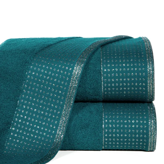 Ręcznik z bordiurą podkreśloną groszkami z błyszczącą lureksową nicią - 70 x 140 cm - turkusowy