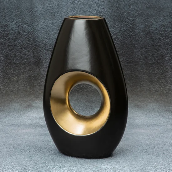 Wazon ceramiczny MIRA z otworem czarno-złoty - 19 x 8 x 30 cm - czarny