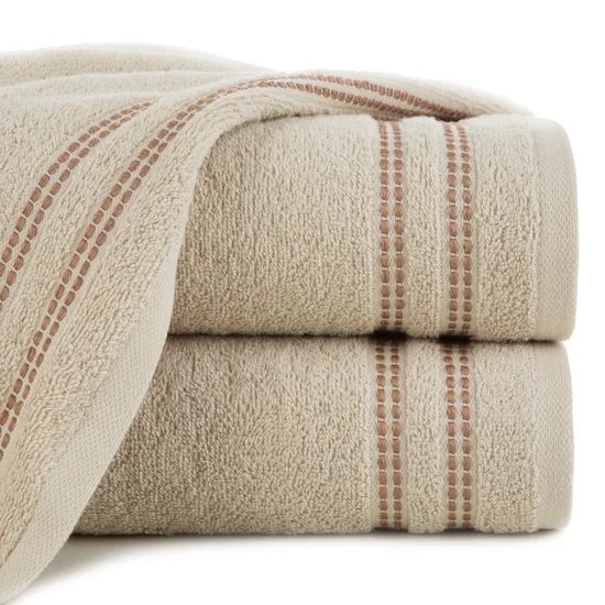 Ręcznik ALLY z bordiurą w pasy przetykany kontrastującą nicią miękki i puszysty, zero twist - 70 x 140 cm - beżowy