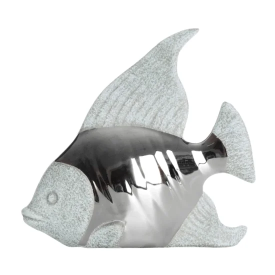 Figurka ceramiczna rybka - 15 x 5 x 13 cm - srebrny