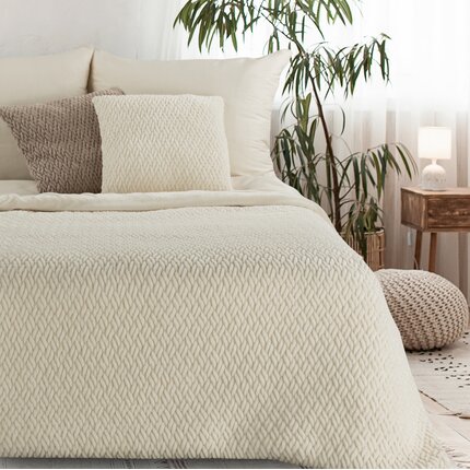 Koc KAYLA z widocznym plecionym splotem 130 x 160 cm kremowy | Eurofirany