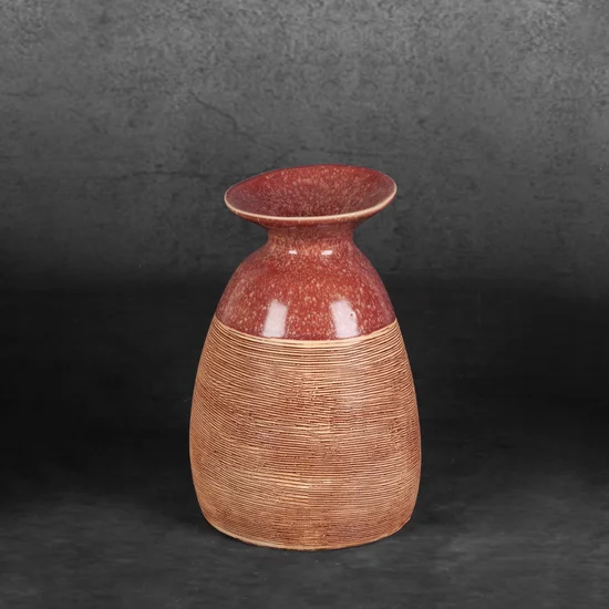 Dwukolorowy wazon ELDA z glinki ceramicznej - 16 x 15 x 22 cm - czerwony