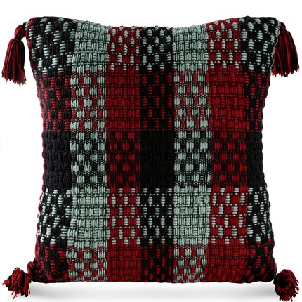 Poszewka dekoracyjna HILAR z grubej tkaniny z ozdobnymi chwostami na rogach 45 x 45 cm czerwony,miętowy | Eurofirany