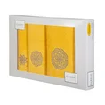 Komplet ręczników z haftem w kształcie mandali w kartonowym opakowaniu - 56 x 36 x 7 cm - musztardowy 1