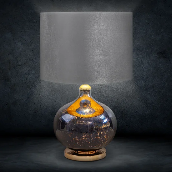 Lampa stołowa KATIE na szklanej podstawie z przecieranego szkła czarno-złota z welwetowym stalowym abażurem - ∅ 40 x 62 cm - czarny
