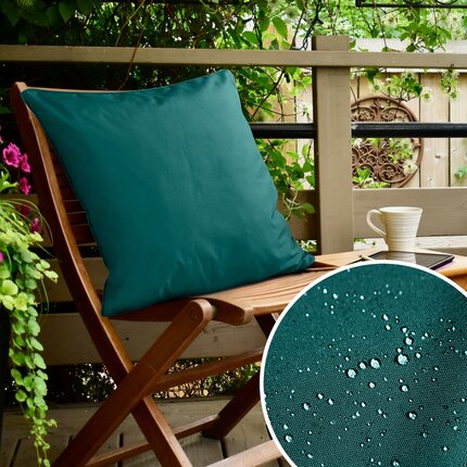 Poszewka GARDEN do ogrodu i na taras z gładkiej tkaniny wodoodpornej i ozdobną wypustką na brzegach poszewki 45 x 45 cm turkusowy | Eurofirany