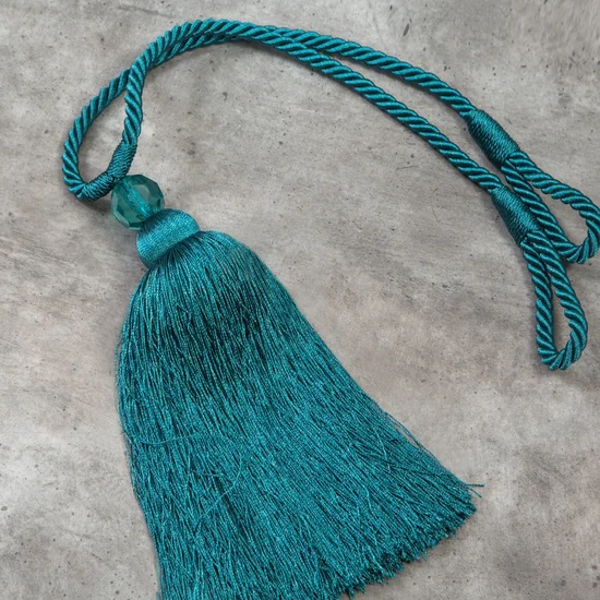 Dekoracyjny sznur do upięć z chwostem i koralikiem - 60 cm - turkusowy