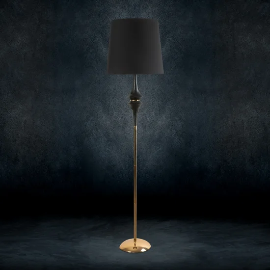 Lampa stojąca SUZANA o designerskim kształcie z matowym abażurem - 36 x 44 x 178 cm - czarny