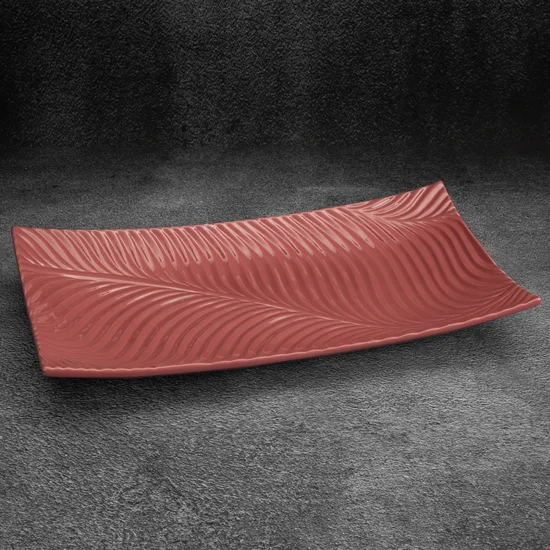 Patera ceramiczna SENA z wytłaczanym wzorem prostokątna - 45 x 25 x 8 cm - różowy