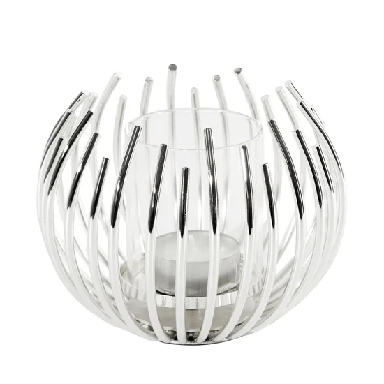 Świecznik ROSSI ze szkła i  metalu o nowoczesnej formie srebrny - ∅ 12 x 10 cm - srebrny