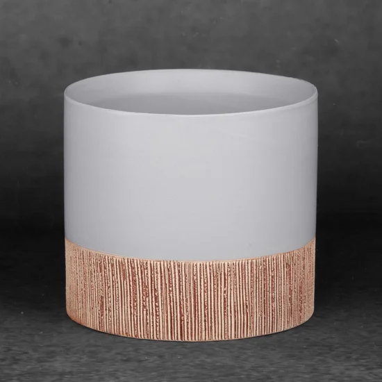 Osłonka ceramiczna na donicę MILI 2 dwukolorowa - ∅ 13 x 11 cm - popielaty