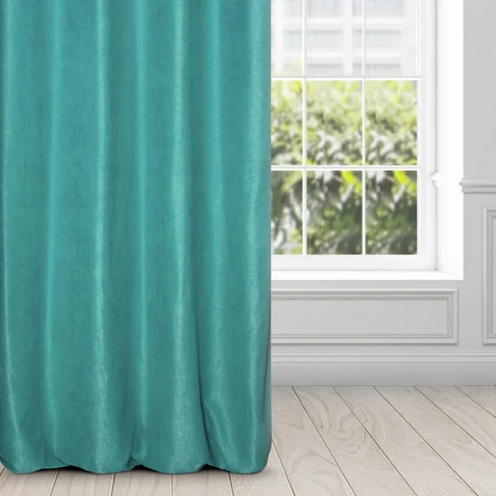 Zasłona ADELAIDE z miękkiej tkaniny o zamszowym chwycie i drobnym strukturalnym wzorze - 140 x 250 cm - turkusowy