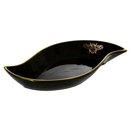 Patera ceramiczna w kształcie łódki z nadrukiem złotej pszczoły Patera ceramiczna w kształcie łódki z nadrukiem złotej pszczoły - 36 x 18 x 5 cm