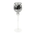 Świecznik szklany VENICE na wysmukłej nóżce ze srebrzystym kielichem o marmurkowej strukturze - ∅ 13 x 40 cm - biały 1
