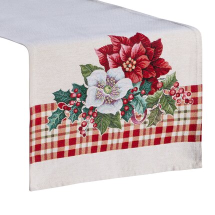 Bieżnik świąteczny gobelinowy zdobiony motywem gwiazd betlejemskich 50 x 110 cm naturalny,czerwony