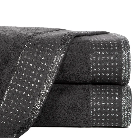 Ręcznik z bordiurą podkreśloną groszkami z błyszczącą lureksową nicią - 70 x 140 cm - czarny