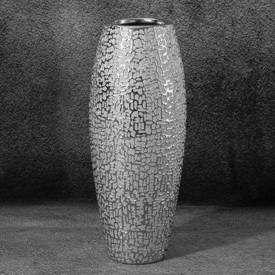 Wazon ceramiczny RISO z drobnym błyszczącym wzorem - ∅ 12 x 30 cm - srebrny