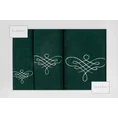 Komplet ręczników z ornamentowym haftem w kartonowym opakowaniu - 56 x 36 x 7 cm - butelkowy zielony 1
