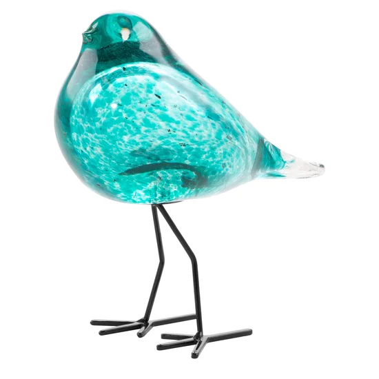 Ptaszek - ręcznie wykonana figurka dekoracyjna ze szkła artystycznego - 18 x 8 x 17 cm - turkusowy