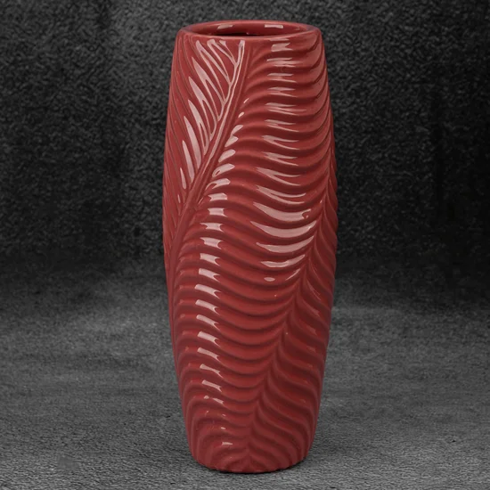 Wazon ceramiczny SENA z wytłaczanym wzorem - ∅ 12 x 30 cm - różowy