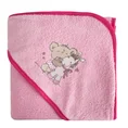 Ręcznik BABY z kapturem z haftowaną aplikacją z misiem i osiołkiem - 100 x 100 cm - różowy 3