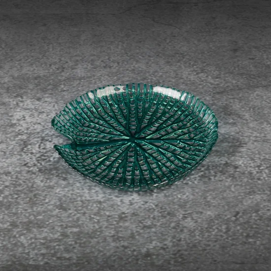 Patera MELA ze szkła artystycznego w kształcie liścia lilii wodnej - ∅ 19 x 3 cm - turkusowy