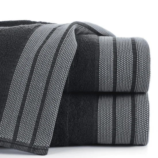 Ręcznik PATI  70X140 cm utkany w miękkie pasy i podkreślony żakardową bordiurą czarny - 70 x 140 cm - czarny