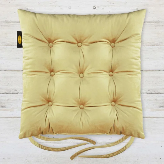 Dwustronna welwetowa poduszka siedziskowa na krzesło z dziewięcioma pikowaniami, gramatura 260 g/m2 - 40 x 40 x 6 cm - złoty