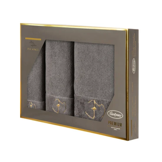 EVA MINGE Komplet ręczników GAJA w eleganckim opakowaniu, idealne na prezent - 46 x 36 x 7 cm - szary
