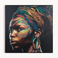 Obraz drukowany na płótnie portret tajemniczej kobiety z kolorowym turbanem - 60 x 60 cm - czarny 1