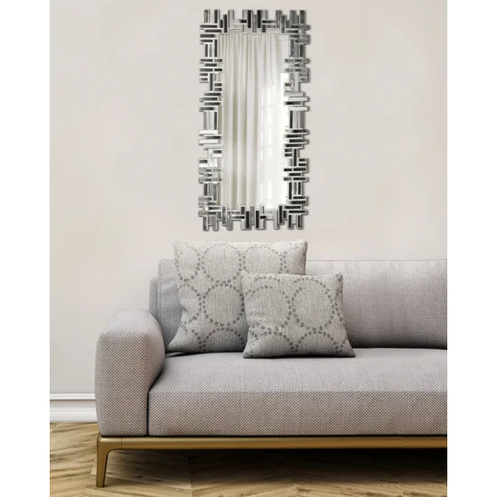 Lustro w dekoracyjnej mozaikowej ramie z lustrzanych elementów - 58 x 2 x 116 cm - srebrny