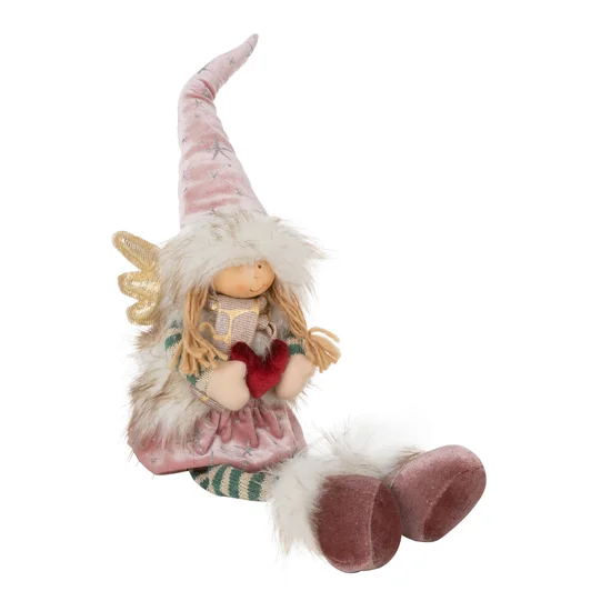 Figurka świąteczna DOLL elf w zimowym stroju z miękkich tkanin - 13 x 12 x 63 cm - różowy